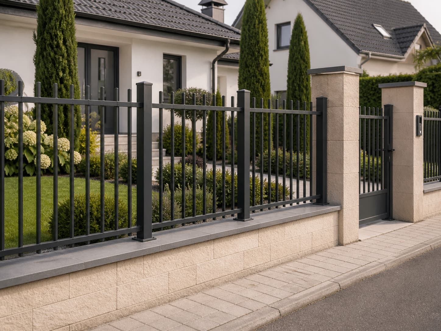 Powder-coated aluminium boundary fence with matching gate