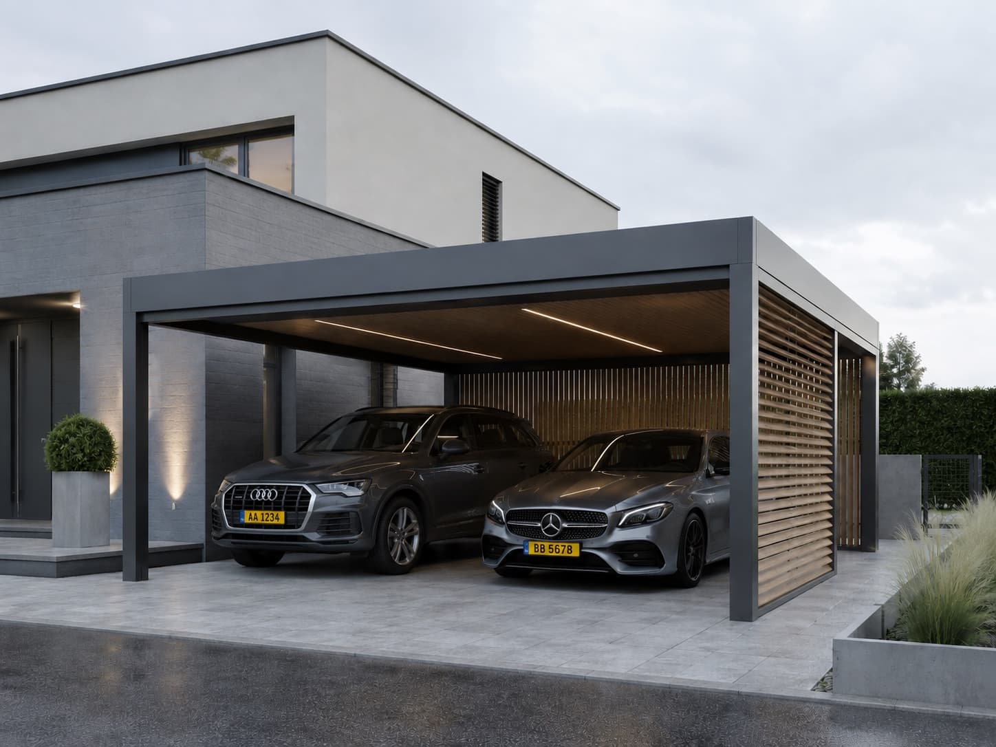 Stahl- und Aluminiumcarport für zwei Fahrzeuge